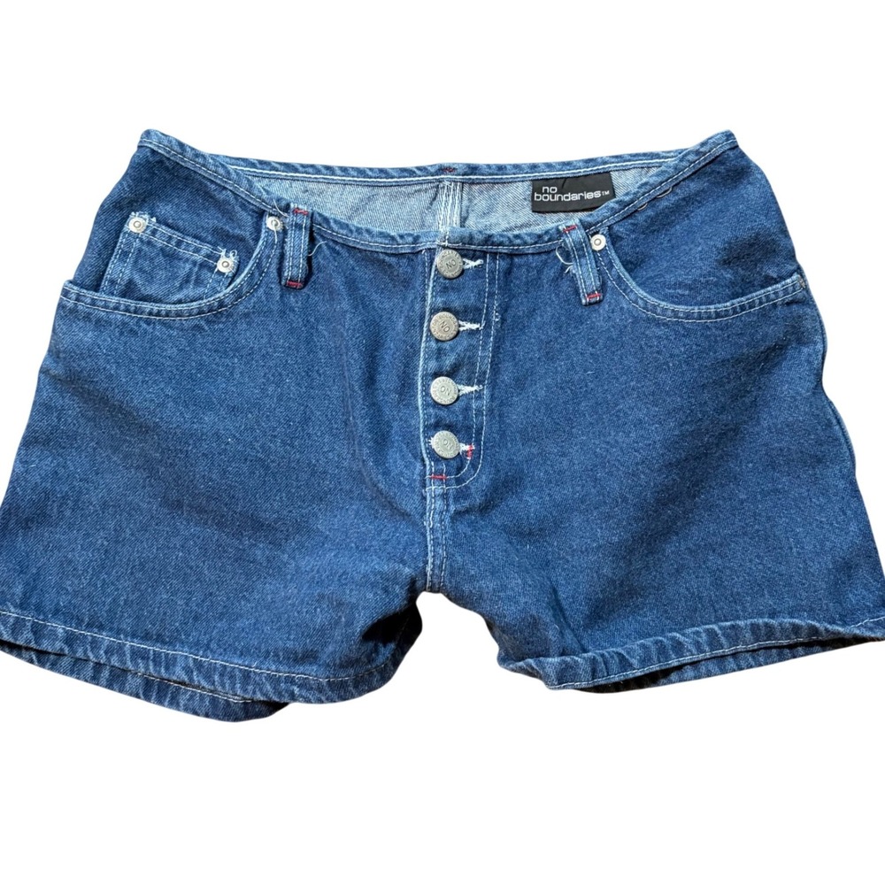 Y2K 1999 Vintage No Boundaries Denim Shorts Button Fly Medium Wash